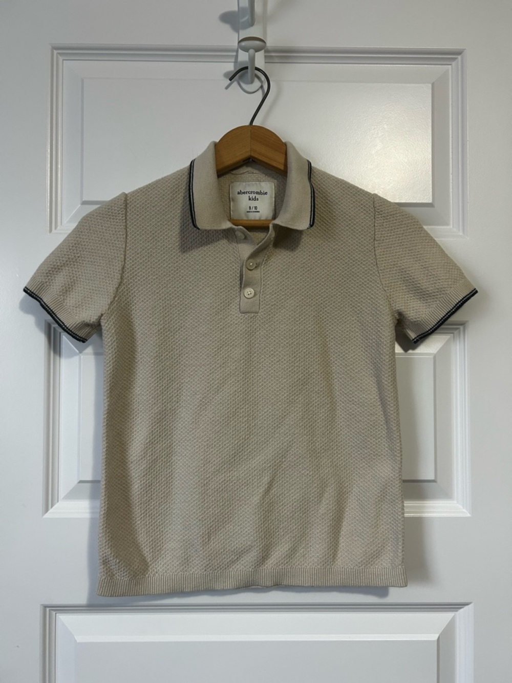 abercrombie kids Beige Polo with Navy Contrast Trim Preppy Golf Vacation